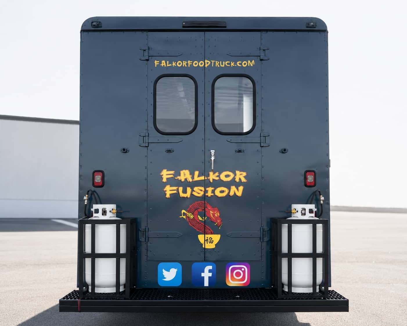 Propane tank cages mounted on the Falkor Fusion food truck
